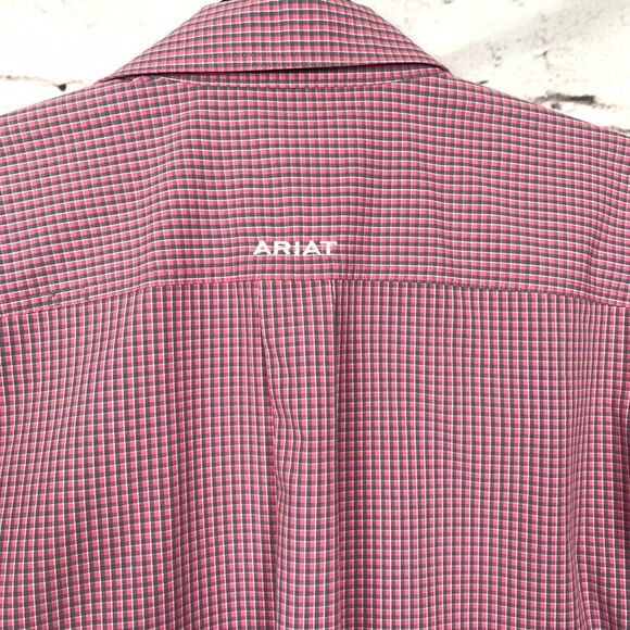 Ariat Pro Series Mens Shirt Large Pink Gray Plaid Button Down Western Cowboy - Picture 7 of 8